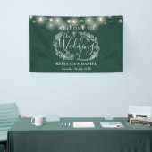 Smaragd Groen Bloemen Garland Script Bruiloft Spandoek (Beurs)