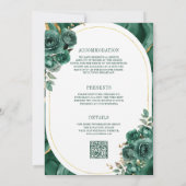 Smaragd Groen Bloemen Marmer Alles in Een Bruiloft Kaart (Achterkant)