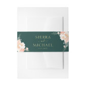 Smaragd Groen Bloemen Perzik Crème Goud Bruiloft Uitnodigingen Wikkel (Voorkant Voorbeeld)