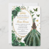 Smaragd Groen Bloemen Prinses Gown Quinceañera Kaart (Voorkant)