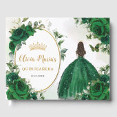 Smaragd Groen Bloemen Prinses Jurk Quinceanera Gastenboek (Voorkant)