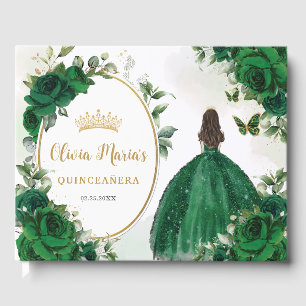 Smaragd Groen Bloemen Prinses Jurk Quinceanera Gastenboek