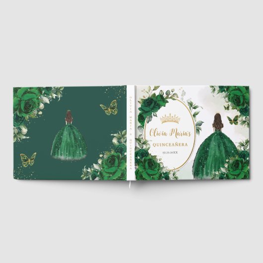 Smaragd Groen Bloemen Prinses Jurk Quinceanera Gastenboek (Volledig)