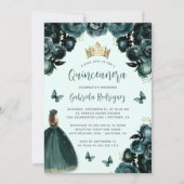 Smaragd Groen Bloemen Prinses Quinceañera Kaart (Voorkant)