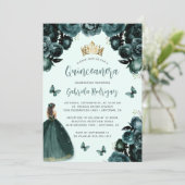 Smaragd Groen Bloemen Prinses Quinceañera Kaart (Staand voorkant)