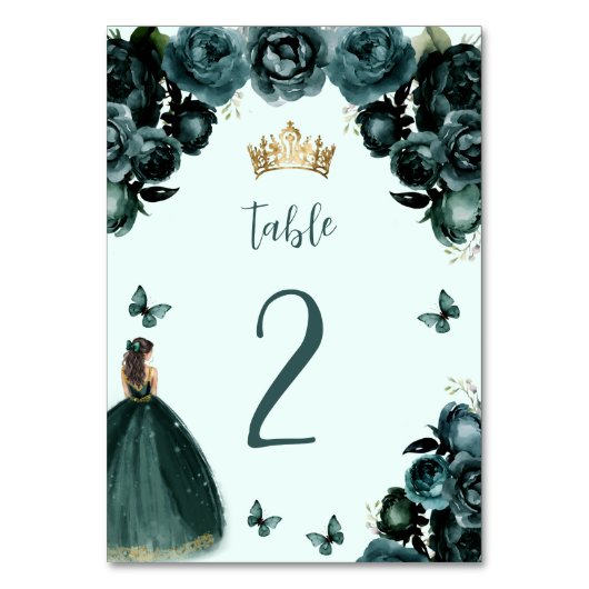 Smaragd Groen Bloemen Prinses Quinceañera Kaart (Achterkant)