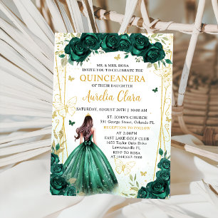 Smaragd Groen Bloemen Prinses Quinceañera Kaart
