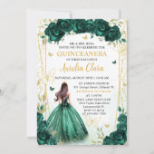 Smaragd Groen Bloemen Prinses Quinceañera Kaart (Voorkant)