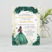 Smaragd Groen Bloemen Prinses Quinceañera Kaart (Staand voorkant)