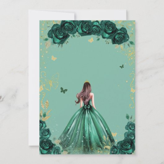 Smaragd Groen Bloemen Prinses Quinceañera Kaart (Achterkant)