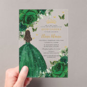 Smaragd Groen Bloemen Prinses Quinceañera Sweet 16 Acryl Uitnodigingen (Insitu (Draagbaar))