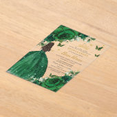 Smaragd Groen Bloemen Prinses Quinceañera Sweet 16 Acryl Uitnodigingen (Laagn)