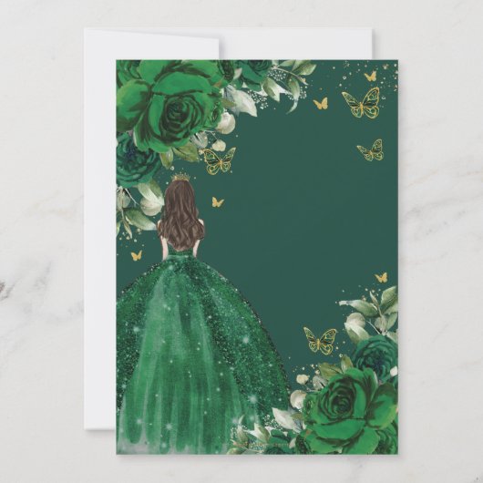 Smaragd Groen Bloemen Prinses Quinceañera Sweet 16 Kaart (Achterkant)
