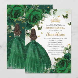 Smaragd Groen Bloemen Prinses Quinceañera Sweet 16 Kaart