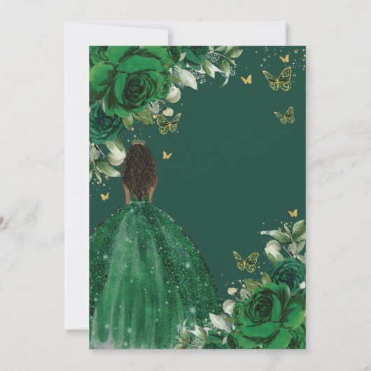 Smaragd Groen Bloemen Prinses Quinceañera Sweet 16 Kaart (Achterkant)