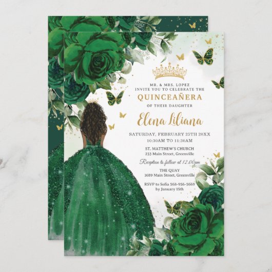 Smaragd Groen Bloemen Prinses Quinceañera Sweet 16 Kaart (Voorkant / Achterkant)