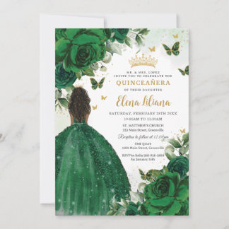 Smaragd Groen Bloemen Prinses Quinceañera Sweet 16 Kaart