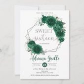 Smaragd Groen Bloemen Zilver Zoet Zestien Verjaard Kaart (Voorkant)