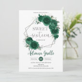 Smaragd Groen Bloemen Zilver Zoet Zestien Verjaard Kaart (Staand voorkant)