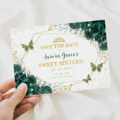 Smaragd Groen Bloemen Zoet Zestien Save the Date Aankondiging