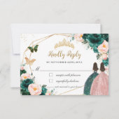 Smaragd Groen Blush Bloemen Twins Quinceañera Reag RSVP Kaartje (Voorkant)
