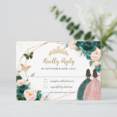 Smaragd Groen Blush Bloemen Twins Quinceañera Reag RSVP Kaartje (Staand voorkant)