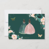 Smaragd Groen Blush Bloemen Twins Quinceañera Reag RSVP Kaartje (Achterkant)