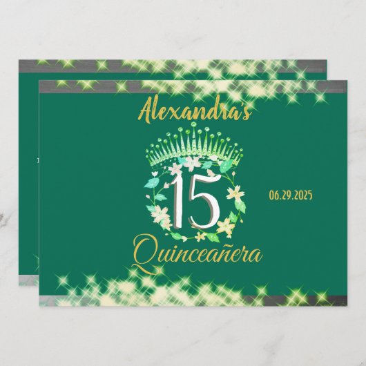 Smaragd Groen  Boho Quinceañera Spaans Menu (Voorkant / Achterkant)