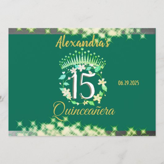 Smaragd Groen  Boho Quinceañera Spaans Menu (Voorkant)
