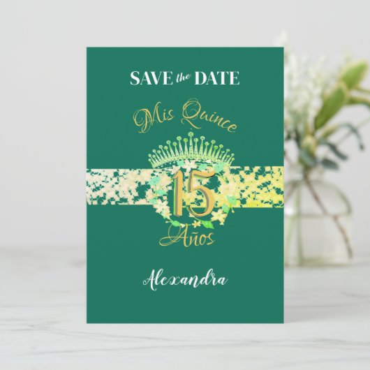 Smaragd Groen  Boho Quinceañera Spaans Save The Date (Staand voorkant)