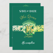 Smaragd Groen  Boho Quinceañera Spaans Save The Date (Voorkant / Achterkant)