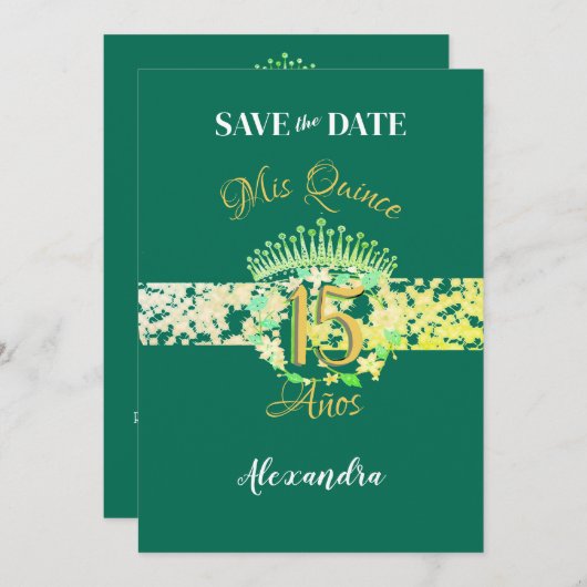 Smaragd Groen Boho Quinceañera Spaans Save The Date (Voorkant / Achterkant)