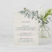Smaragd groen  botanische bruiloft Details Informatiekaartje (Staand voorkant)