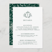 Smaragd groen  botanische bruiloft Details Informatiekaartje (Voorkant / Achterkant)