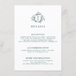 Smaragd groen  botanische bruiloft Details Informatiekaartje