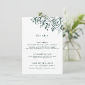 Smaragd groen  botanische bruiloft Details Informatiekaartje (Staand voorkant)
