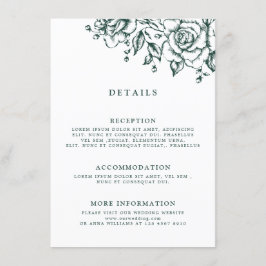 Smaragd groen  botanische bruiloft Details Informatiekaartje