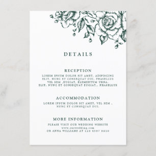 Smaragd groen  botanische bruiloft Details Informatiekaartje