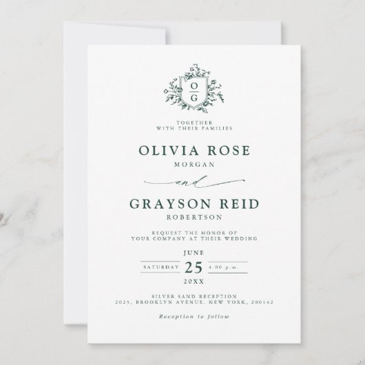 Smaragd groen  botanische bruiloft kaart (Voorkant)