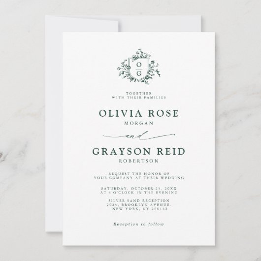 Smaragd groen  botanische bruiloft kaart (Voorkant)