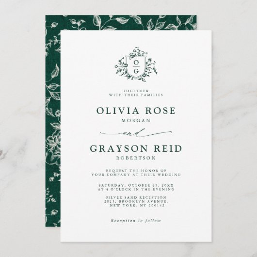 Smaragd groen  botanische bruiloft kaart (Voorkant / Achterkant)