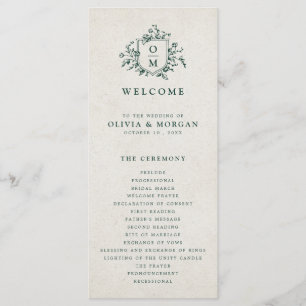 Smaragd groen  botanische bruiloft programmakaart