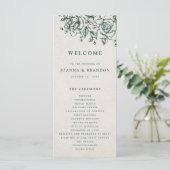 Smaragd groen  botanische bruiloft programmakaart (Staand voorkant)