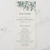 Smaragd groen botanische bruiloft programmakaart (Voorkant)