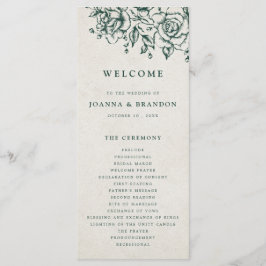 Smaragd groen  botanische bruiloft programmakaart