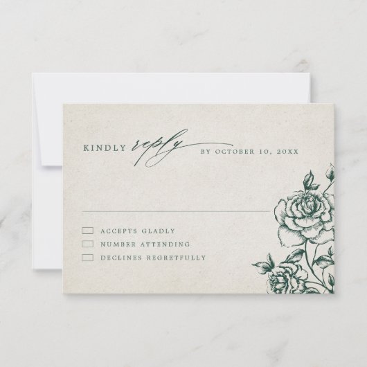 Smaragd groen  botanische bruiloft RSVP kaartje (Voorkant)