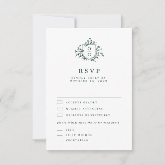 Smaragd groen  botanische bruiloft RSVP kaartje (Voorkant)