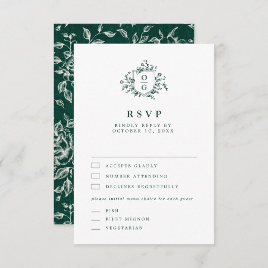 Smaragd groen botanische bruiloft RSVP kaartje (Voorkant / Achterkant)