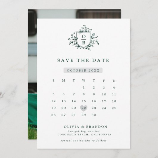 Smaragd groen botanische bruiloft save the date (Voorkant / Achterkant)