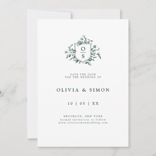 Smaragd groen  botanische bruiloft save the date (Voorkant)